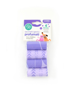 LEO PET BOLSAS HIGIÉNICAS DE COLORES AROMA A LAVANDA 4 ROLLOS