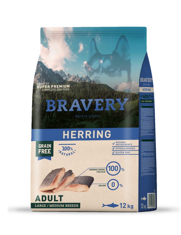 BRAVERY DOG ADULT HERRING (ARENQUE) MED/LARGE 12KG