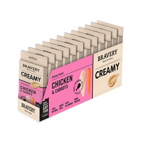 BRAVERY CAT CREAMY CHICKEN & CARROT 56 GR (12 UND.)