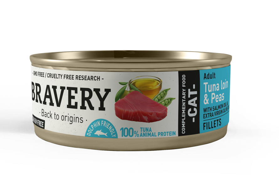 BRAVERY CAT  HUMEDO TUNA FILLETS AND PEAS 24X80GR (15% DESCUENTO) Hasta agotar existencias