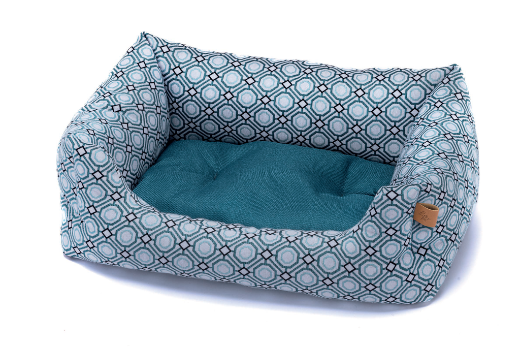 LEO PET CAMA RODI GEOMÉTRICA TURQUESA 70X85 CM