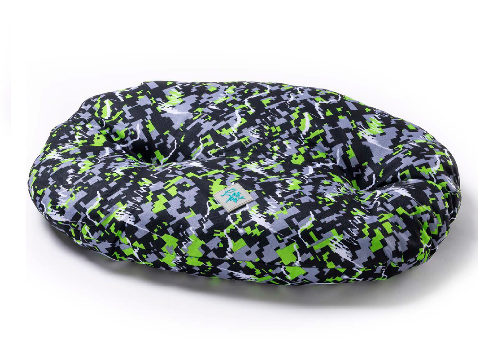 LEO PET COJÍN OVALADO NETTUNO OXFORD VERDE PIXEL RESISTENTE AL AGUA 90X65 CM