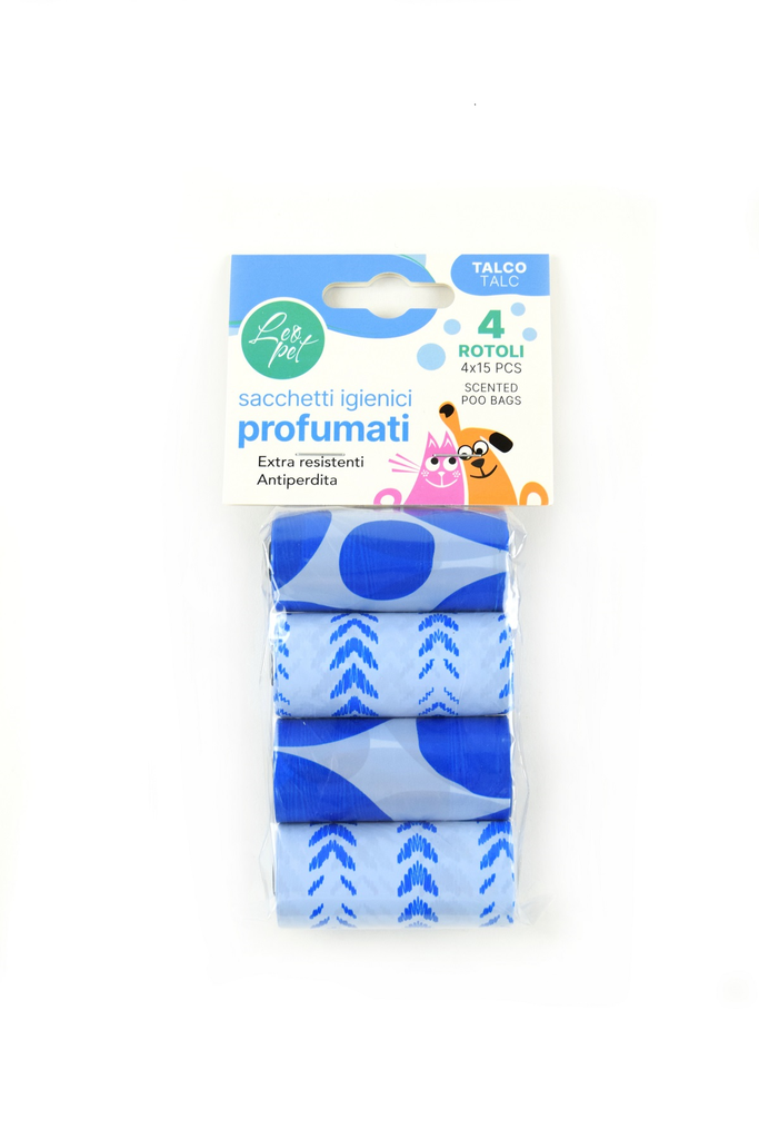 LEO PET BOLSAS HIGIÉNICAS DE COLORES AROMA DE TALCO 4 ROLLOS