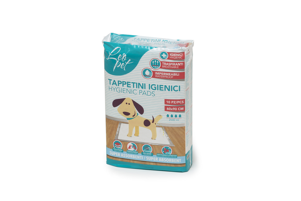 LEO PET EMPAPADORES SÚPER ABSORBENTES CON TIRA ADHESIVA 60x90 10PZ