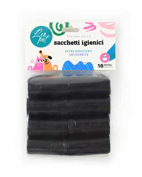 LEO PET BOLSAS PARA EXCREMENTOS NEGRAS 16 ROLLOS 
