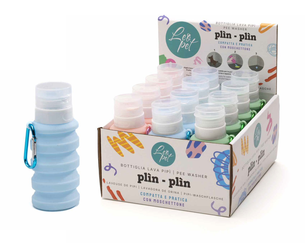 LEO PET BOTELLA LIMPIA ORINA SILICONA PLIN-PLIN 110ml (CAJA EXPOSITORA 12 UND.)
