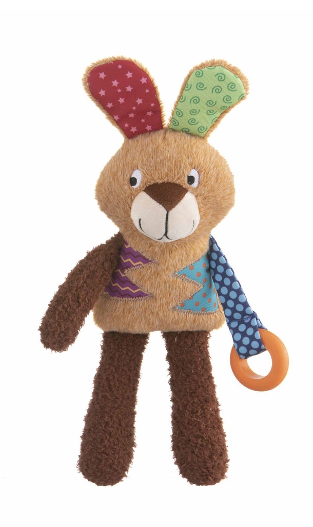 LEO PET CONEJO MULTICOLOR EN TELA Y PELUCHE CON ANILLA TPR