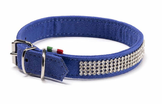 LEO PET CUELLO DE ANTE CON STRASS TRANSPARENTE COLOR AZUL 2,5X45