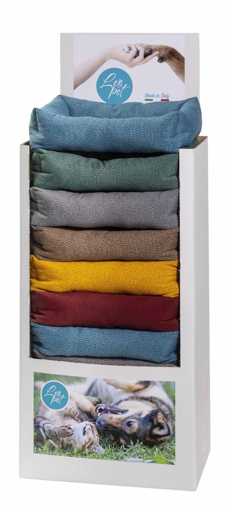 LEO PET EXPOSITOR CAMAS ELBA COLORES LISOS LUNARES SURTIDOS 60X80 CM (12 UNIDADES POR EXPOSITOR)