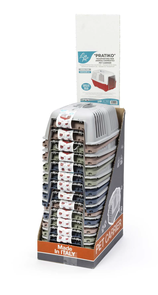 LEO PET EXPOSITOR TRANSPORTIN "PRATIKO" CON PUERTA DE HIERRO GRANDE  (10 UND)