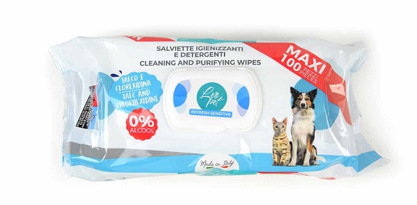 LEO PET TOALLITAS LIMPIADORAS Y PURIFICANTES CON TALCO Y CLORHEXIDINA 100 UDS.