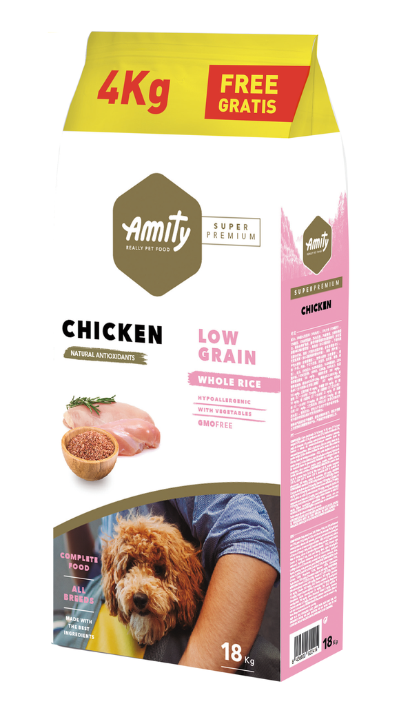 AMITY DOG LOW GRAIN ADULT CHICKEN 14KG + 4KG (OFERTA)