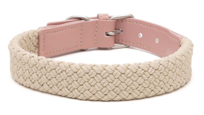 LEO PET COLLAR EN CUERDA PLANA Y CUERO ROSA CLARO 40X2.0CM 