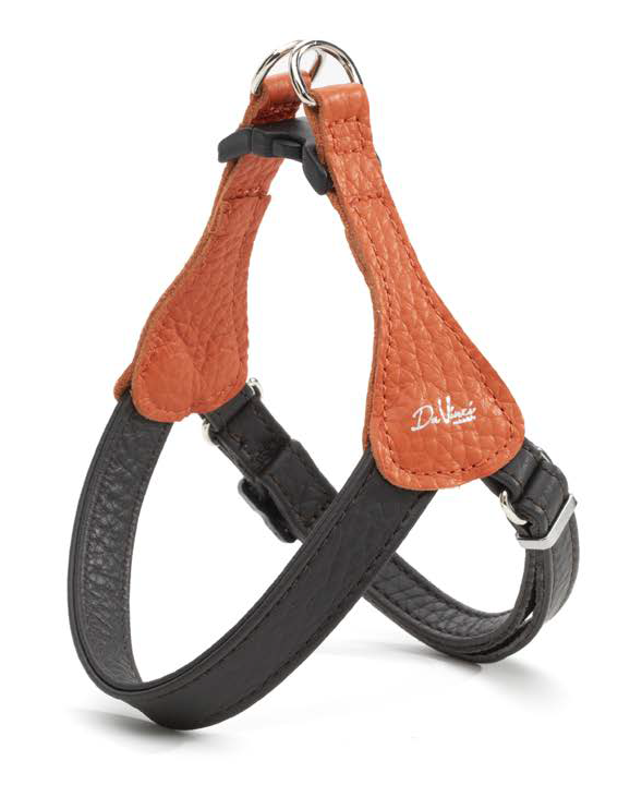 LEO PET ARNÉS DE CUERO BICOLOR NARANJA Y MARRÓN OSCURO S