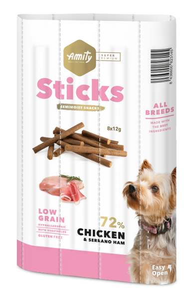 AMITY STICKS POLLO & JAMÓN 96GR  