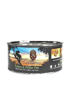 AMBROSIA CAT STERILIZED LATA PAVO & PESCADO BLANCO 150GR 