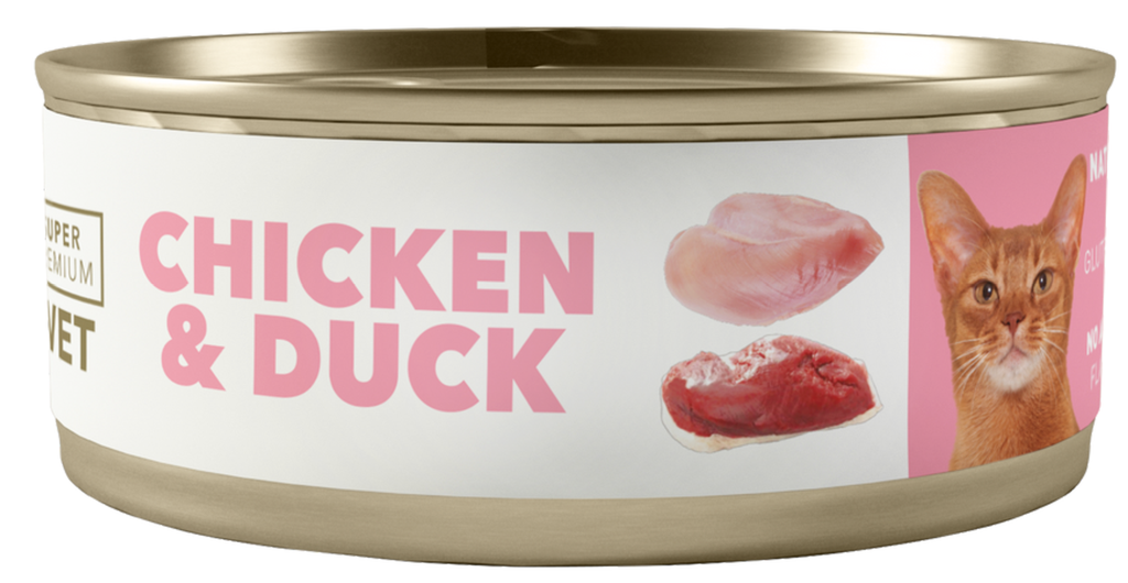 AMITY LATA LOW GRAIN CAT ADULT POLLO & PATO 100GR (24 UND.)  