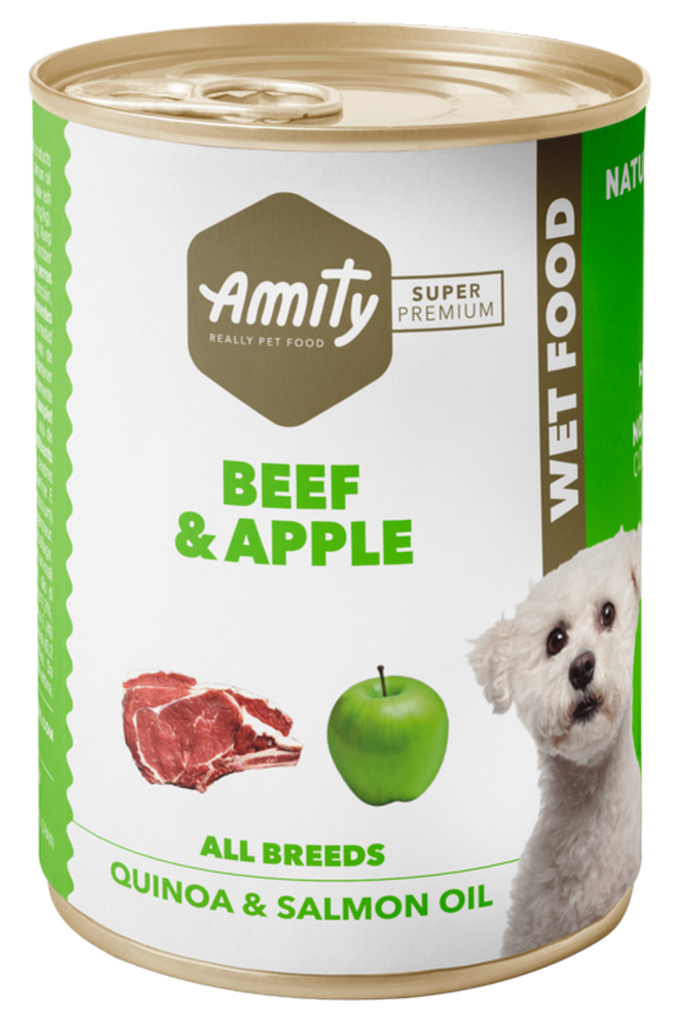 AMITY LATA LOW GRAIN DOG TERNERA & MANZANA 400GR (24 UND.)P.V.P 1,60€ 