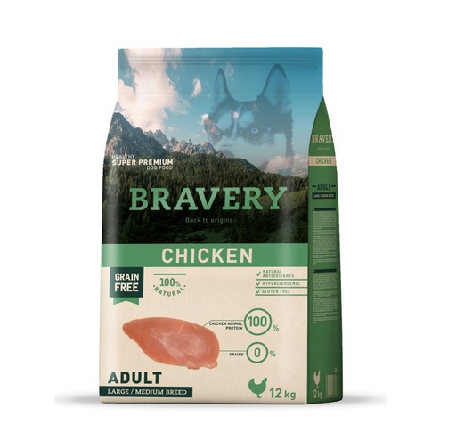 [04PE012000.0010.0036] BRAVERY DOG ADULT CHICKEN MED-LARGE 12KG