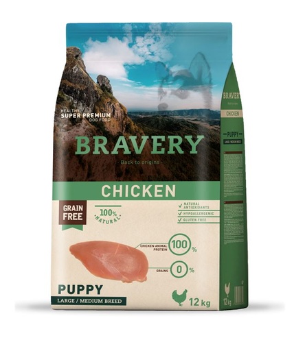 [04PE012000.0011.0036] BRAVERY DOG PUPPY CHICKEN  MED/LARGE 12KG