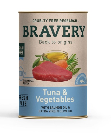 [30PE000290.0002.0144] BRAVERY DOG HUMEDO TUNA & VEGETABLES 290G (12 UND.) 15% DESCUENTO. Hasta agotar existencias