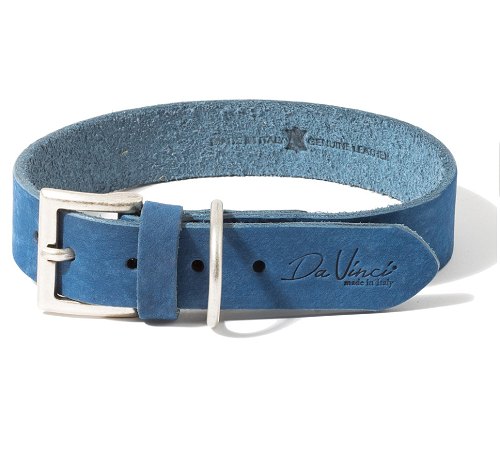 [DV30.1.40BL] LEO PET FATTED LEATHER COLLAR 40x2 CM BLUE