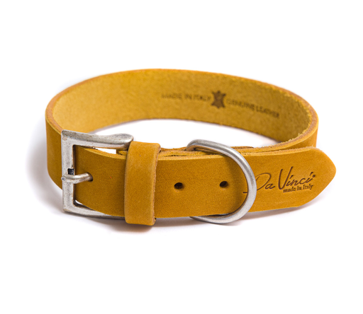 [DV30.1.40Y] LEO PET FATTED LEATHER COLLAR 40x2 CM YELLOW