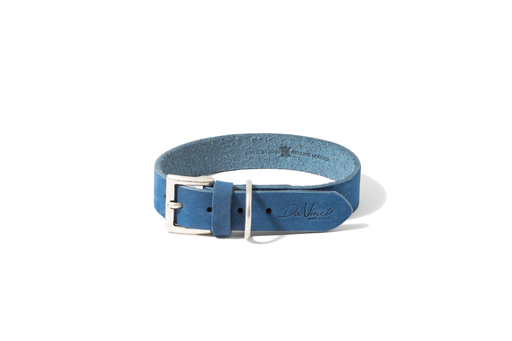 [DV30.2.50BL] LEO PET FATTED LEATHER COLLAR 50x3 CM BLUE