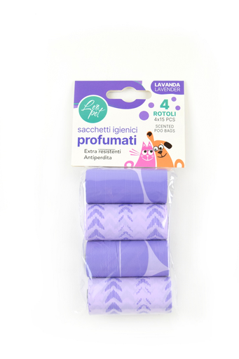 [IC525531] LEO PET BOLSAS HIGIÉNICAS DE COLORES AROMA A LAVANDA 4 ROLLOS