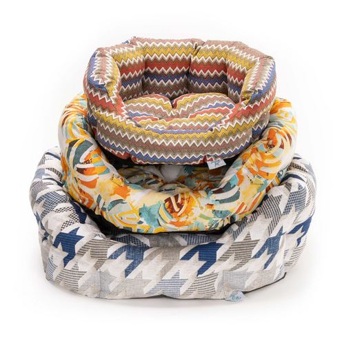 [VC3219000] LEO PET CAMA SANTORINI 45X18H CM TELAS ESTAMPADAS MIXTAS