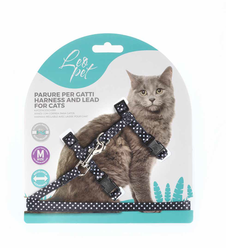 [CGC207] LEO PET ARNÉS MEDIANO PARA GATO ESTAMPADO DE LUNARES COLOR NEGRO