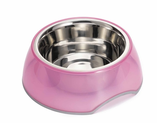 [CD527405] LEO PET BOL INOX, EXTERIOR PLASTICO ROSA - ANTIDESLIZANTE 400 ML Ø11,0CM