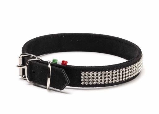 [SB004N] LEO PET CUELLO DE ANTE CON STRASS TRANSPARENTE COLOR NEGRO 2X40
