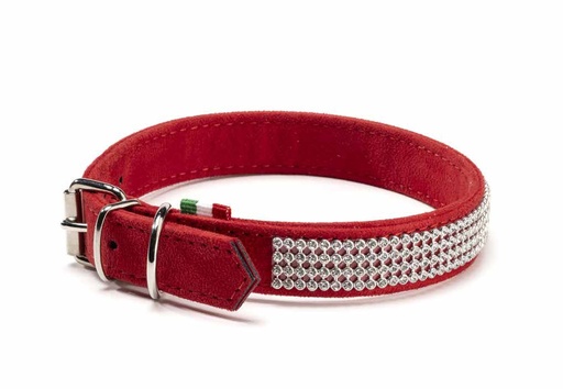 [SB005R] LEO PET CUELLO DE ANTE CON STRASS TRANSPARENTE COLOR ROJO 2,5X45