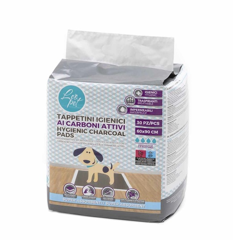 [TACA609030] LEO PET EMPAPADORES CON CARBÓN ACTIVO Y TIRA ADHESIVA 60x90 30PZ