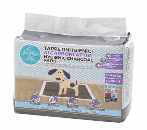 [TACA609050] LEO PET EMPAPADORES CON CARBÓN ACTIVO Y TIRA ADHESIVA 60x90 50PZ