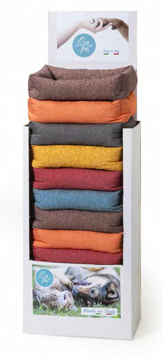 [CBE60050S] LEO PET EXPOSITOR CAMAS ELBA COLORESSURTIDOS SON ESTAMPADO DE CORAZONES 43X56 CM (12 UNIDADES POR EXPOSITOR)