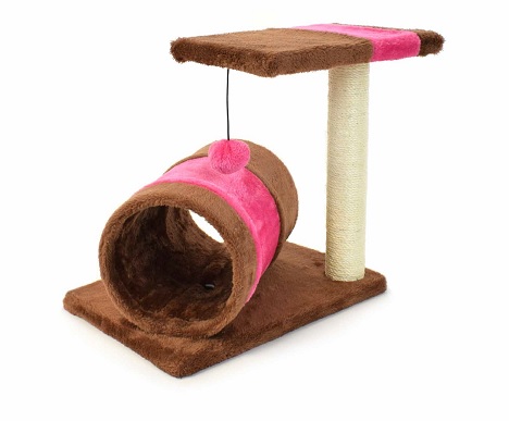 [12T0041M] LEO PET RASCADOR "RIMINI" MARRÓN CLARO-FUCSIA 40X29X38 CM