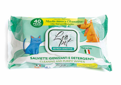 [ST002M] LEO PET TOALLITAS MUSCHIO BIANCO E CLOREXIDINA 40 PZ