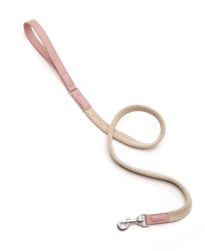 [DV47120LP] LEO PET CORREA PLANA DE CUERDA Y CUERO ROSA CLARO 120X2.0CM 