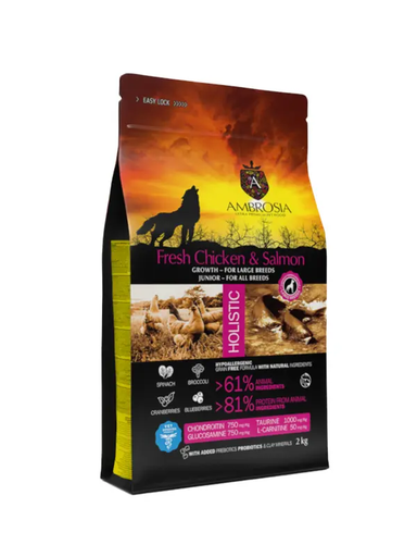 [5214000583790] AMBROSIA DOG JUNIOR POLLO FRESCO & SALMÓN 12KG
