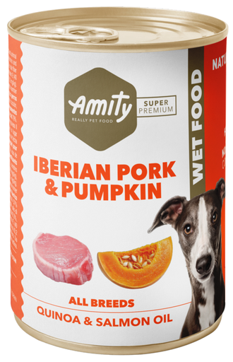 [31PE000400.003.0160] AMITY LATA LOW GRAIN DOG CERDO IBÉRICO & CALABAZA 400GR (24 UND.) 