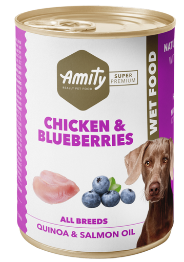 [31PE000400.002.0159] AMITY LATA LOW GRAIN DOG POLLO & ARÁNDANOS 400GR (24 UND.)P.V.P 1,60€