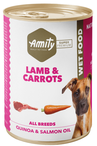 [31PE000400.0004.0072] AMITY LATA LOW GRAIN DOG CORDERO & ZANAHORIA 400GR (24 UND.)P.V.P 1,60€  