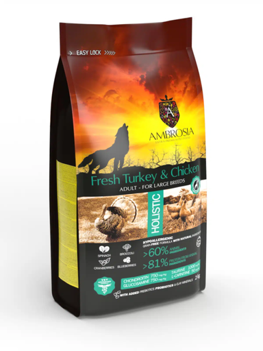 [5214000583813] AMBROSIA DOG PAVO FRESCO & POLLO 12KG